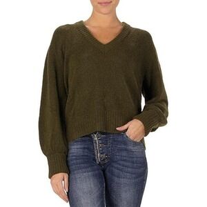 Elan Sweater Womens L Olive Green V Neck Cropped Long Balloon Sleeve Oversized